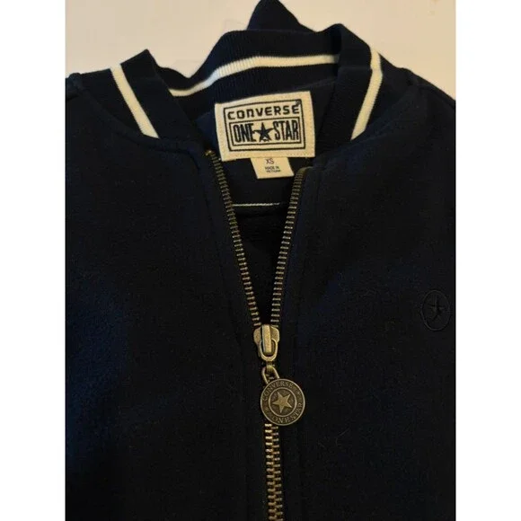 VTG Converse One Star Navy Blue Zip Stretch Sweater Jacket Size XS Rare HTF WMN - Picture 9 of 9